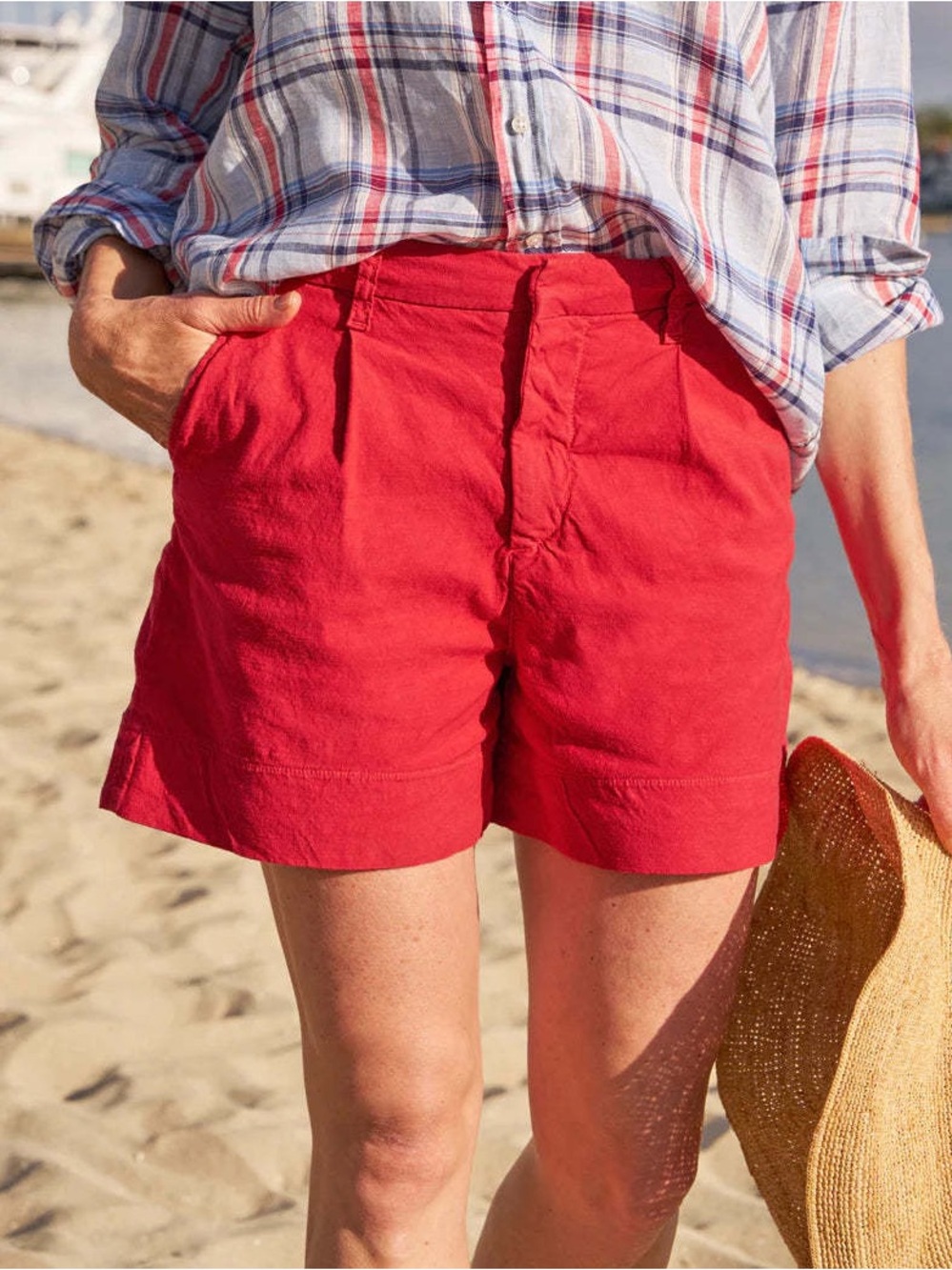 Frank & Eileen Waterford Linen Blend Walking Shorts Double Decker Red 2